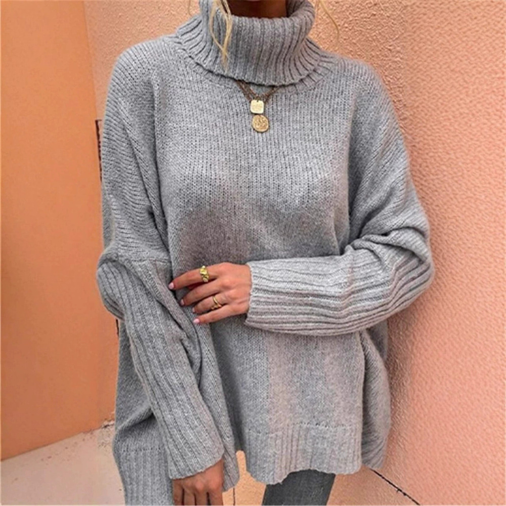 Zara Fall Winter Loose Solid Turtleneck Batwing Sleeve Knit Pullover Sweater